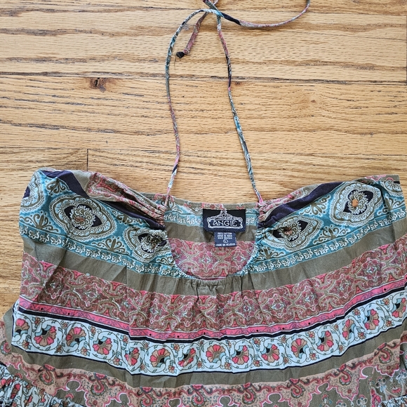 Angie Size L Boho Mini Halter Dress (OR Skirt!) Multicolor Made in India Sequin - Picture 2 of 7